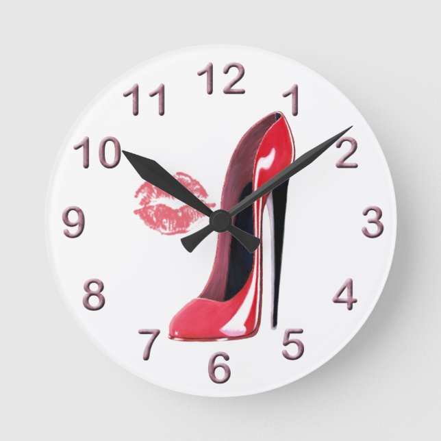 Reloj Redondo Mediano Red Stiletto Shoe and Kiss Art Clock (Anverso)
