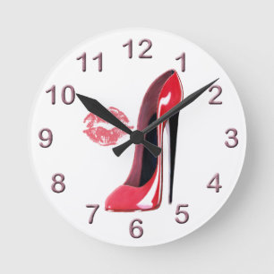 Reloj Redondo Mediano Red Stiletto Shoe and Kiss Art Clock