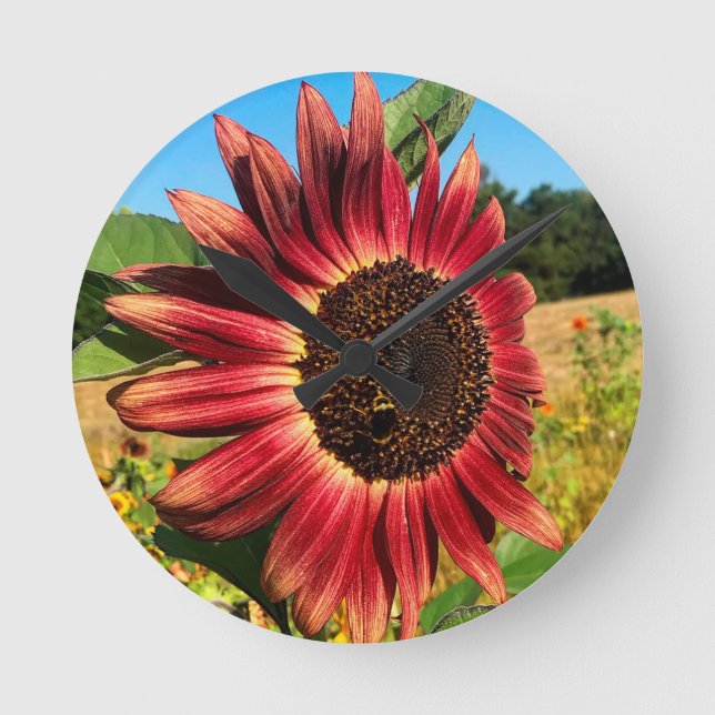 Reloj Redondo Mediano Red Sunflower (Anverso)