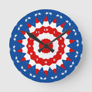 Reloj Redondo Mediano Red White Blue Patriotic Star