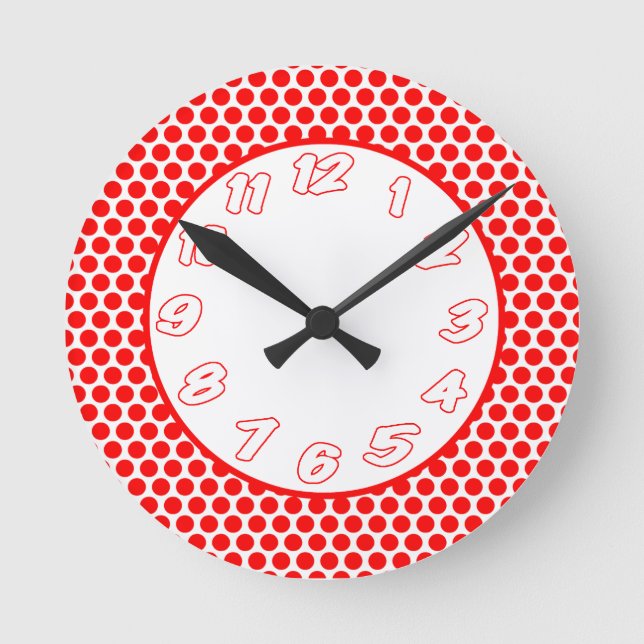 Reloj Redondo Mediano Red/White Polka Dots (Anverso)