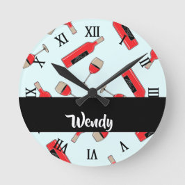 Reloj Redondo Mediano Red wine bottles and glasses pattern