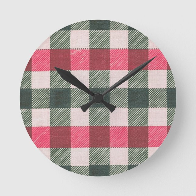 Reloj Redondo Mediano Red y Green Gingham (Anverso)