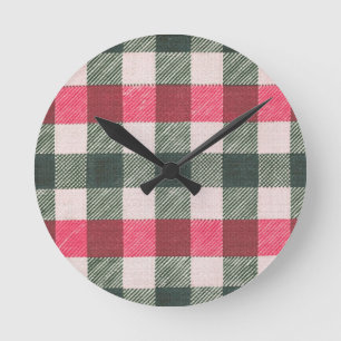 Reloj Redondo Mediano Red y Green Gingham