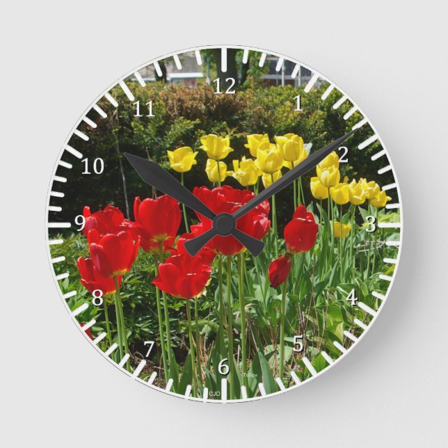 Reloj Redondo Mediano Red & Yellow Tulips clock (Anverso)