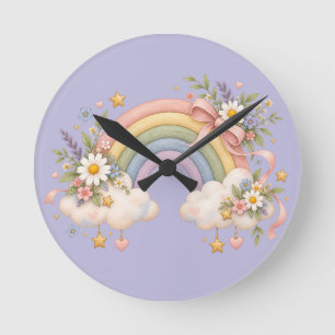 Reloj Redondo Mediano Regalo de Arcoíris en Acuarela – Nube Encantadora