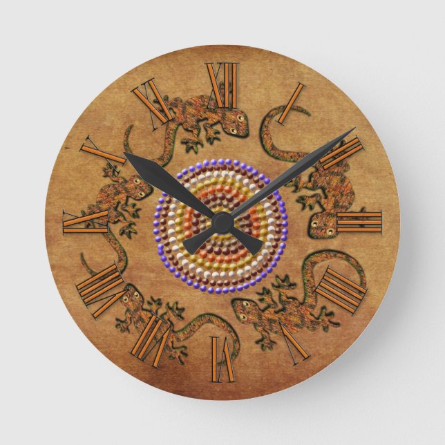 Reloj Redondo Mediano Regalo de arte aborigen australiano (Anverso)