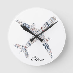 Reloj Redondo Mediano Regalo de avión de viaje tipografía wanderlust