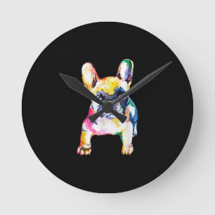 Reloj Redondo Mediano Regalo de Bulldog francés a mano de color acuático