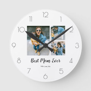 Reloj Redondo Mediano Regalo de Collage de fotos moderno para la mejor m