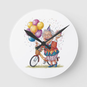Reloj Redondo Mediano Regalo de cumpleaños divertido para abuela en bici