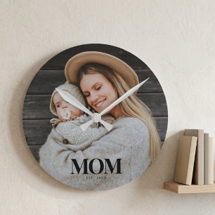 Reloj Redondo Mediano Regalo de foto con tipografía negra establecida po
