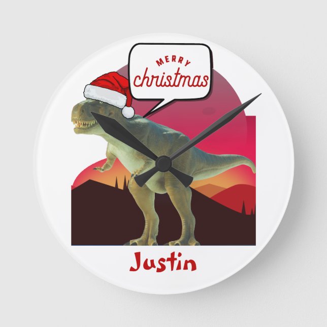 Reloj Redondo Mediano regalo de navidades de dinosaurios, nombre persona (Anverso)