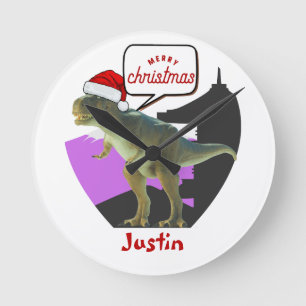 Reloj Redondo Mediano regalo de navidades de dinosaurios, nombre persona