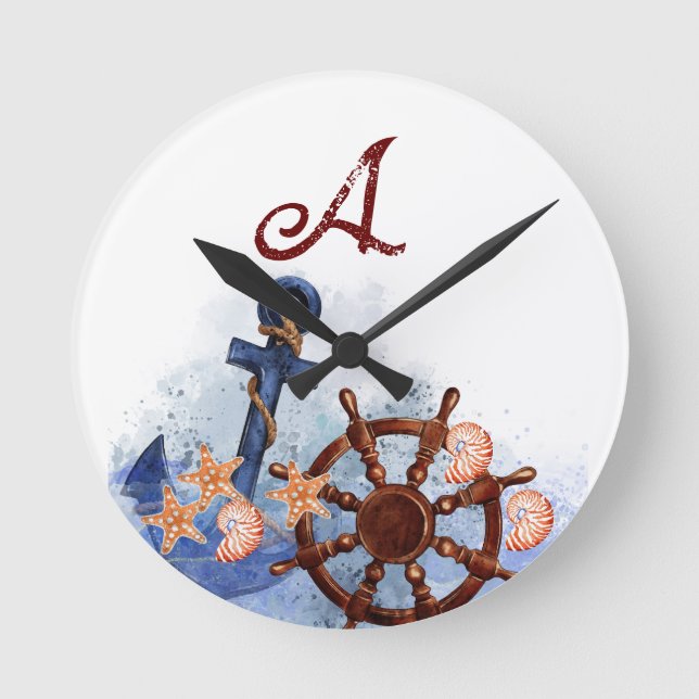 Reloj Redondo Mediano Regalo de novia de boda náutica (Anverso)