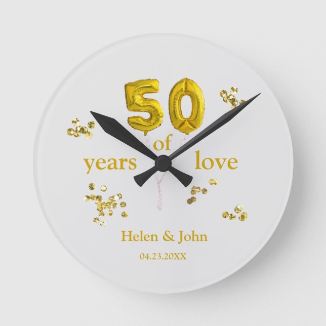 Reloj Redondo Mediano Regalo del 50° aniversario Boda con falsos Purpuri (Anverso)