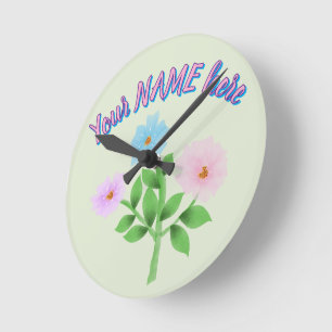 Reloj Redondo Mediano Regalo floral de acuarela personalizado y hecho a