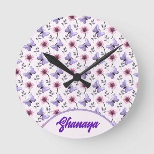 Reloj Redondo Mediano Regalo Floral de Mariposa de Primavera Personaliza
