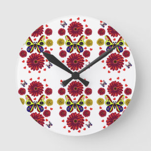 Reloj Redondo Mediano Regalo Floral de Mariposa Primaveral Personalizado