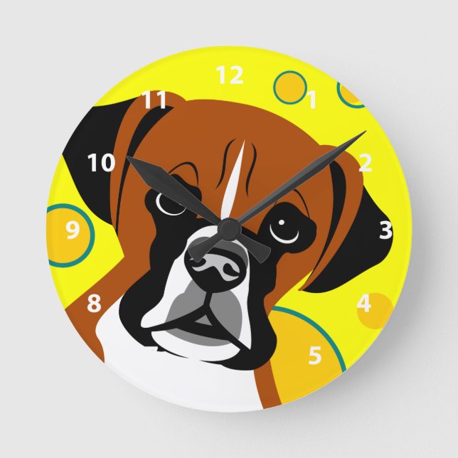 Reloj Redondo Mediano Regalos de perros de boxer contemporáneos (Anverso)