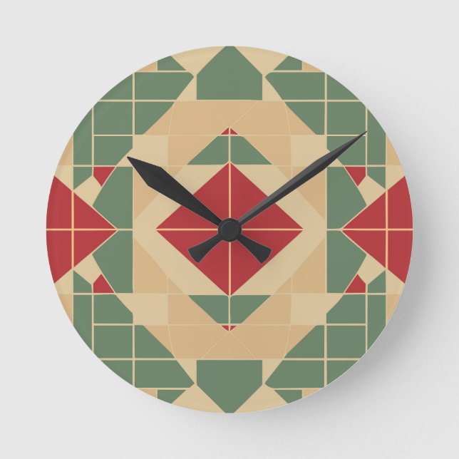 Reloj Redondo Mediano Reggae Geométrico Pastel Tile (Anverso)