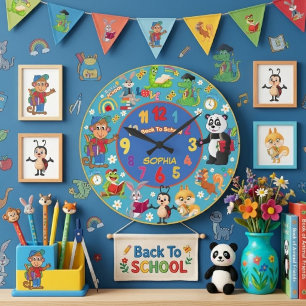 RELOJ REDONDO MEDIANO REGRESO A CLASE ANIMALES ADORABLES NOMBRE PERSONAL