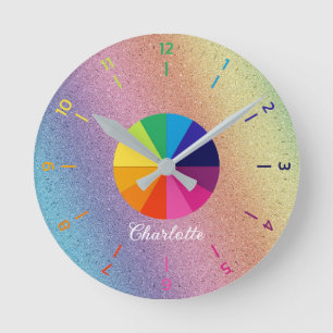 Reloj Redondo Mediano Relieve metalizado irlandés arcoiris niños educaci