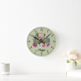 Reloj Redondo Mediano Rellenos De Ruedas Frescas Terrier Con Flores Y No