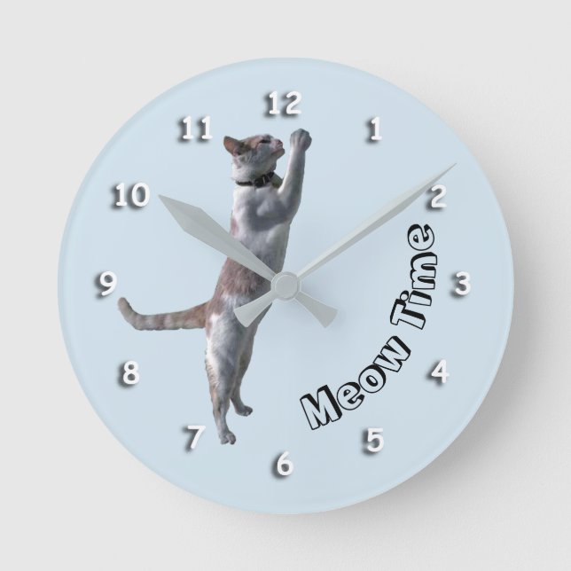 Reloj Redondo Mediano Reloj: tiempo mínimo con gato (Anverso)