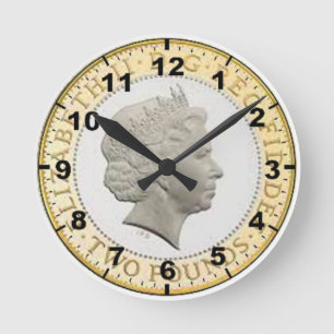 Reloj Redondo Mediano "Relojes de pared del diseño de la moneda £2 (la