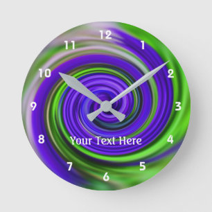 Reloj Redondo Mediano Remolino abstracto de púrpura y verde