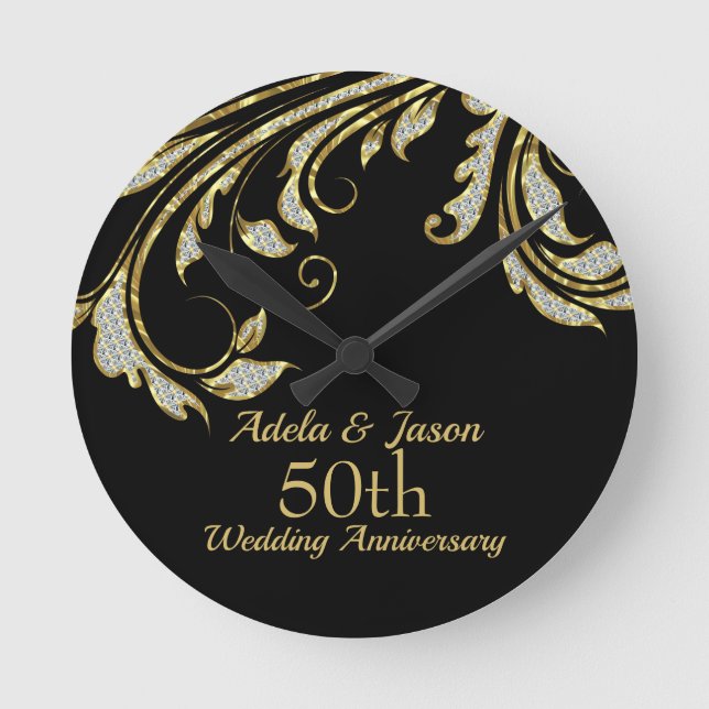 Reloj Redondo Mediano Remolino del oro y de los diamantes (Anverso)