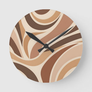 Reloj Redondo Mediano Remolinos abstractos retro groovy tonos tierra neu