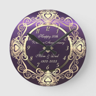 Reloj Redondo Mediano Remolinos Chic Corazones Diamante Violeta 50 Anive