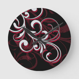 Reloj Redondo Mediano Remolinos rojos y blancos