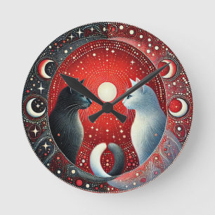 Reloj Redondo Mediano Representación artística de gatos Yin y Yang