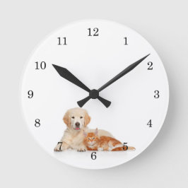 Reloj Redondo Mediano Rescue Golden Retriever Puppy and Kitten