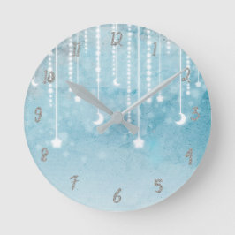 Reloj Redondo Mediano Resplandor Celestial Azul Habitación del Niño Luna