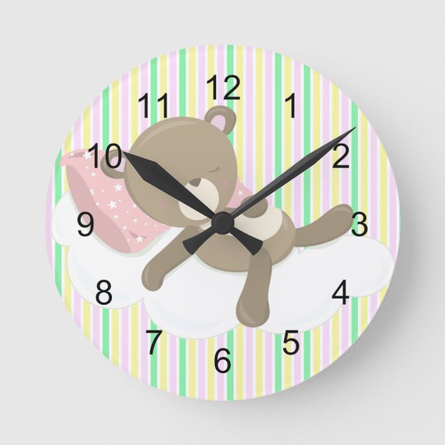Reloj Redondo Mediano Resting Teddy Bear on Stripes (Anverso)