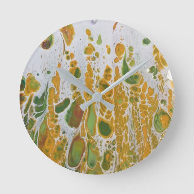 Reloj Redondo Mediano Resumen amarillo y verde (Anverso)