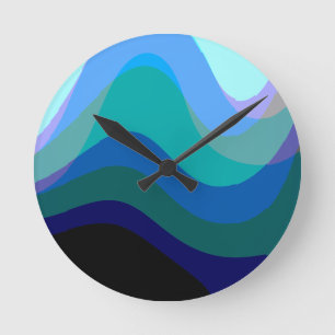 Reloj Redondo Mediano Resumen Azul 303 - Arte Groovy Flower