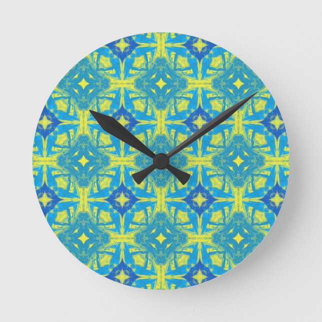 Reloj Redondo Mediano Resumen azul y amarillo (Anverso)