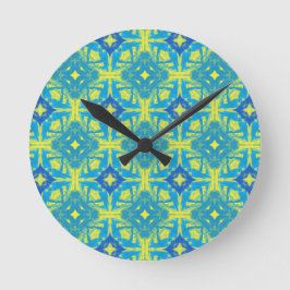 Reloj Redondo Mediano Resumen azul y amarillo