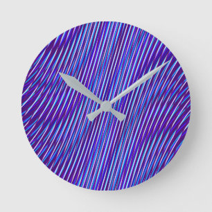 Reloj Redondo Mediano Resumen Color azul vibrante Moiré Efecto Patrón mo