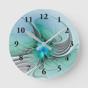 Reloj Redondo Mediano Resumen Con Arte Fractal Azul Y Moderno