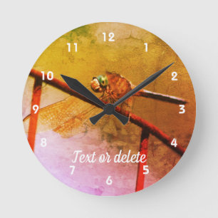 Reloj Redondo Mediano Resumen de la mosca Dragonfly on Wire Personalizad