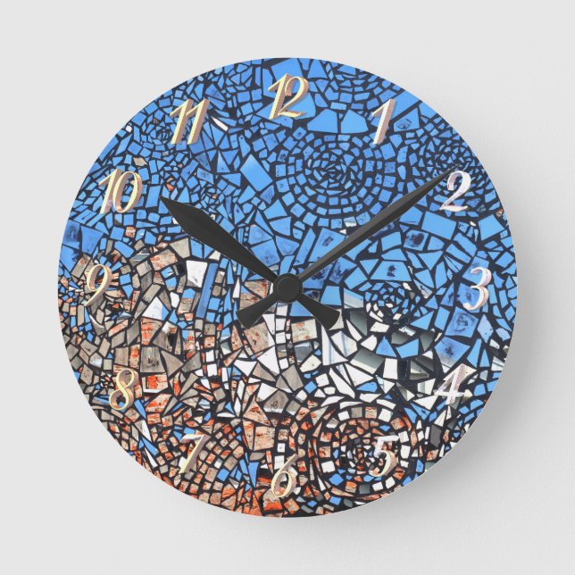 Reloj Redondo Mediano Resumen de mosaico de aspecto de vidrio manchado (Anverso)
