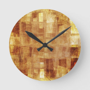 Reloj Redondo Mediano Resumen de patrón cuadrado en lienzo de arte.