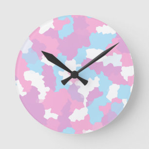 Reloj Redondo Mediano Resumen del Camo Blanco Azul Rosa