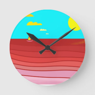 Reloj Redondo Mediano Resumen del océano impresionista, rojo, amarillo,